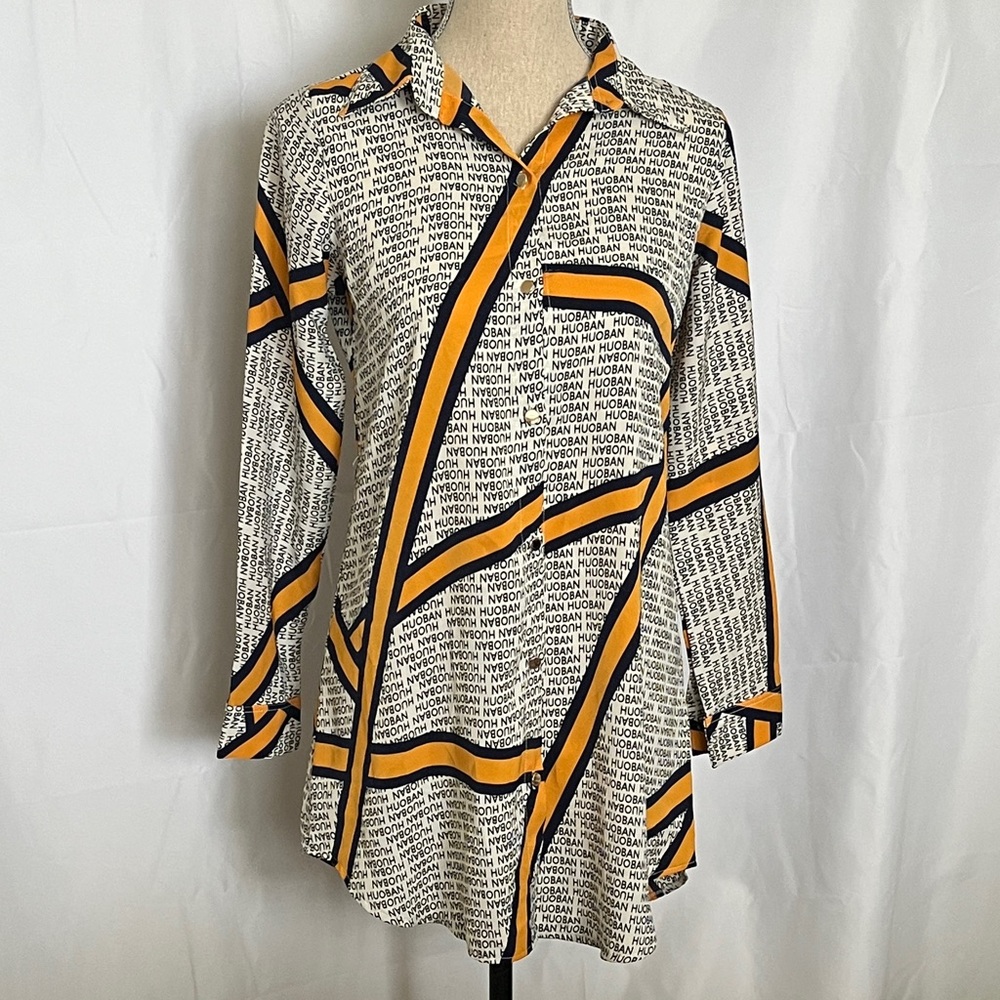 Stylish Women's Text Print Top with Orange Accents